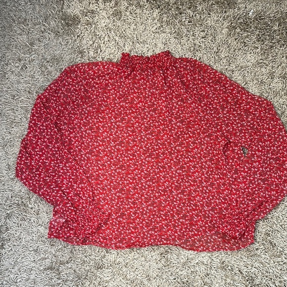 Gap Red Floral Sheer Long Sleeve High Neck Top with Elastic Hem&Neck Size XLG - Picture 5 of 8